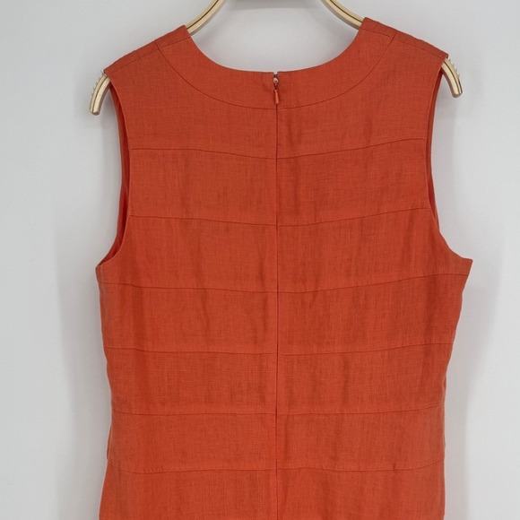 J. Peterman 1911 Linen Dress Size 16 Orange Fit Flare Midi Cottagecore Retro - Picture 7 of 11